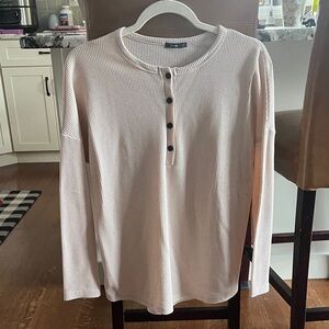 Women's Cream Long Sleeve Henley Top